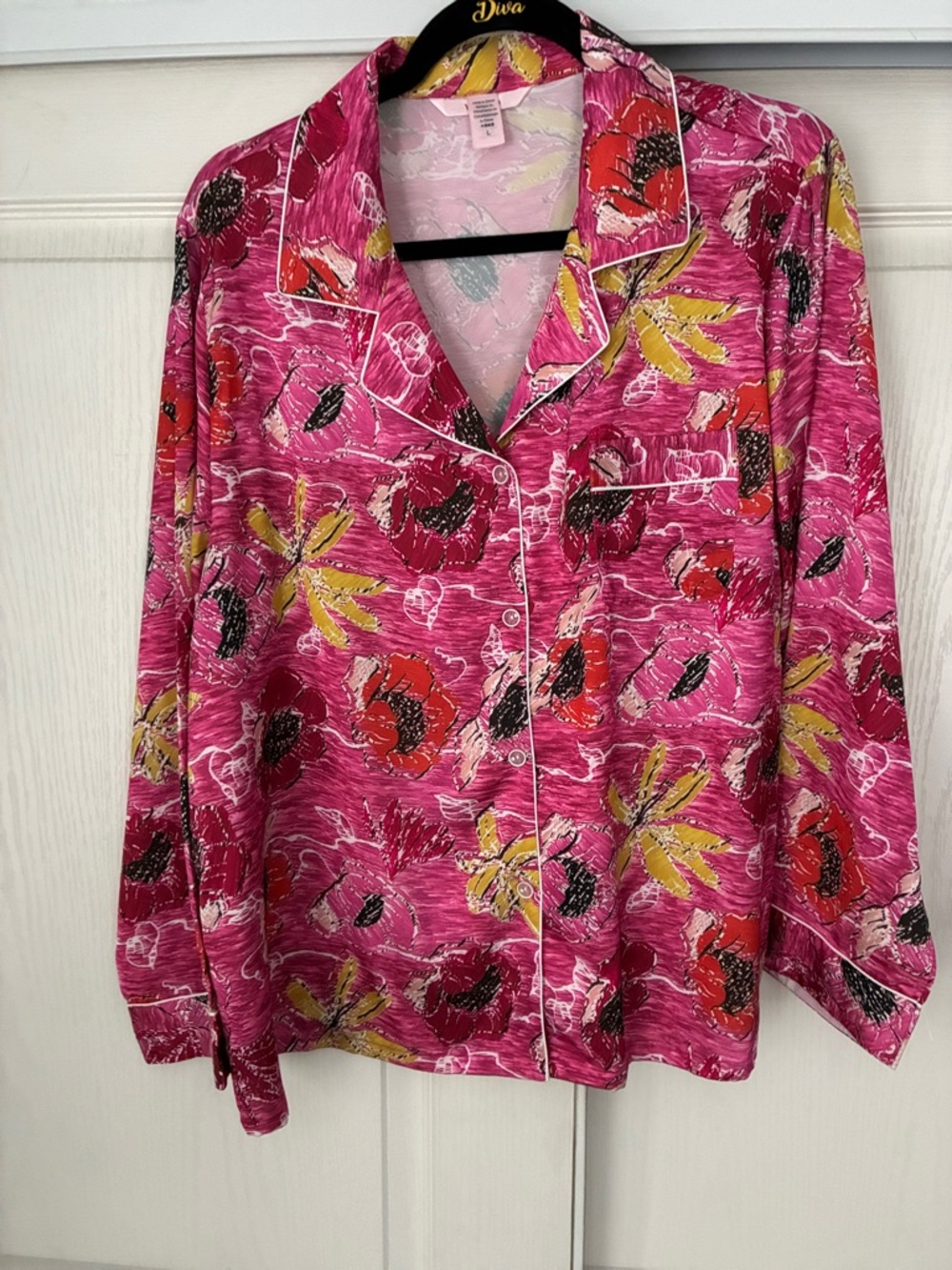 Women’s Pink Floral Button-Up Blouse/PJ Top